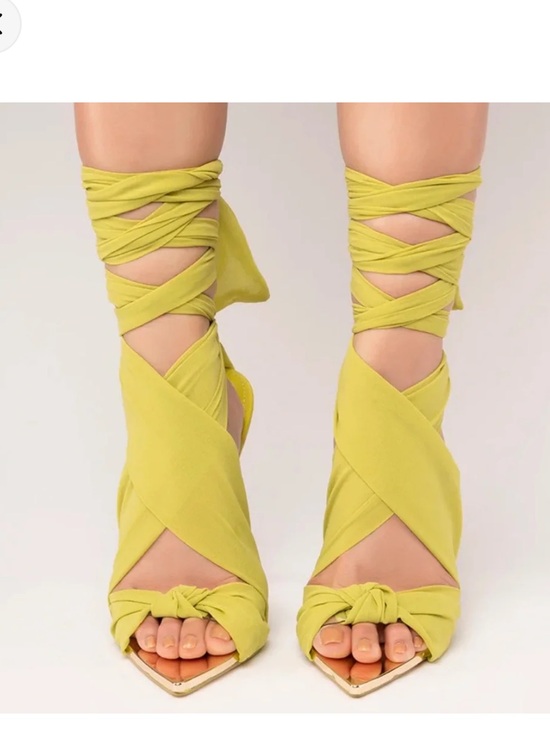 Public Desire Shoes - Public Desire Huni Chartreuse Chiffon Ribbon Tie Up Lace-Up Sandals
